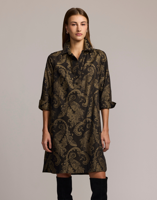 Aileen 3/4 Sleeve Paisley Jacquard Dress