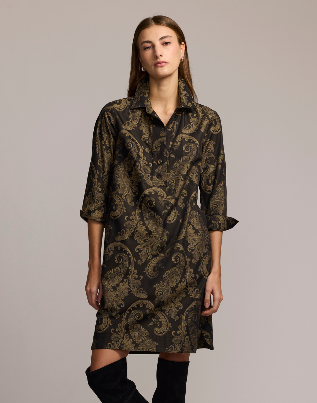 Aileen 3/4 Sleeve Paisley Jacquard Dress