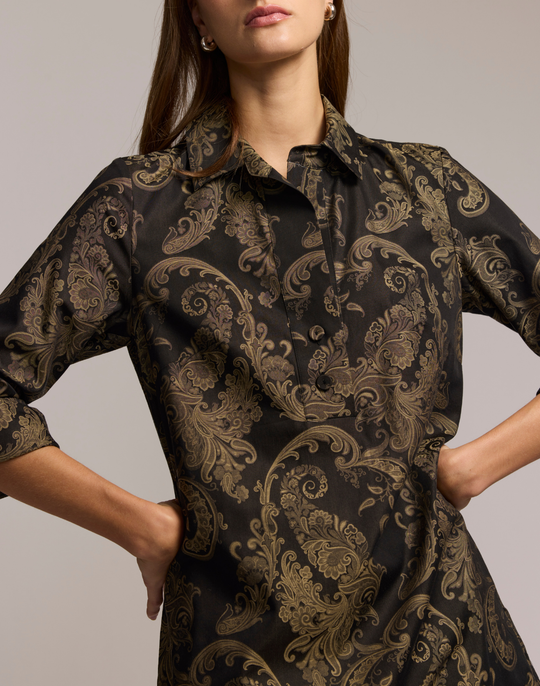 Aileen 3/4 Sleeve Paisley Jacquard Dress