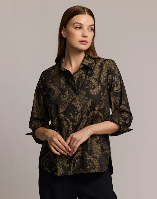 Aileen 3/4 Sleeve Paisley Jacquard Shirt