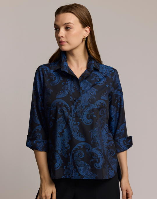 Aileen 3/4 Sleeve Paisley Jacquard Shirt