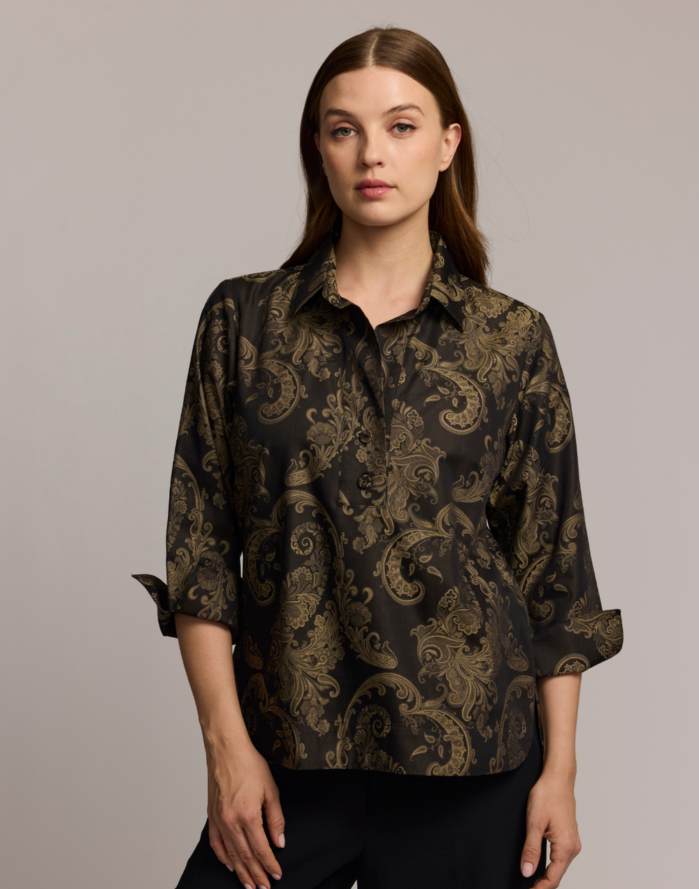 Aileen 3/4 Sleeve Paisley Jacquard Shirt