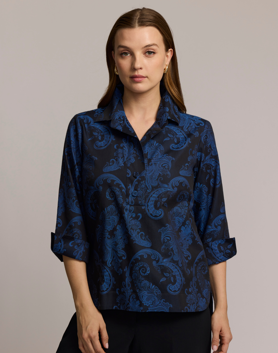 Aileen 3/4 Sleeve Paisley Jacquard Shirt
