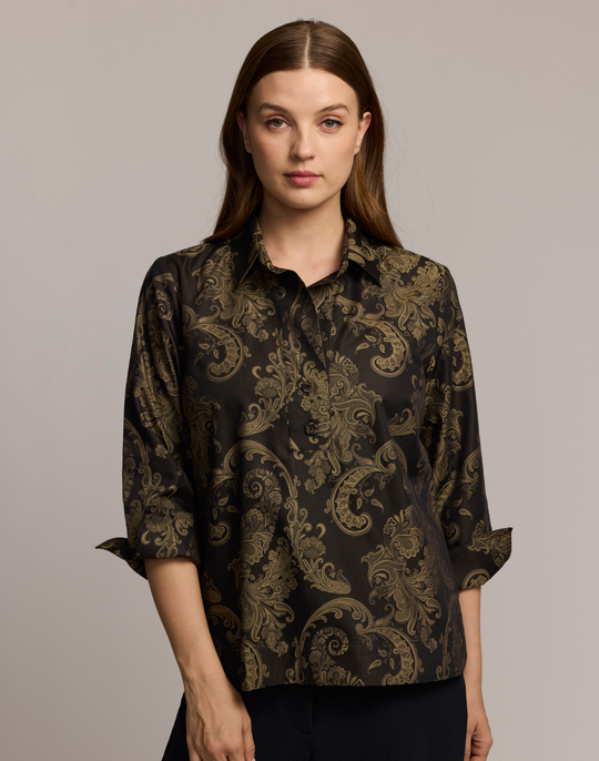 Aileen 3/4 Sleeve Paisley Jacquard Shirt