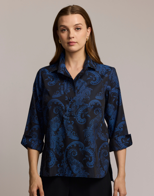Aileen 3/4 Sleeve Paisley Jacquard Shirt