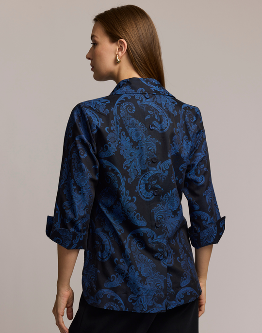 Aileen 3/4 Sleeve Paisley Jacquard Shirt