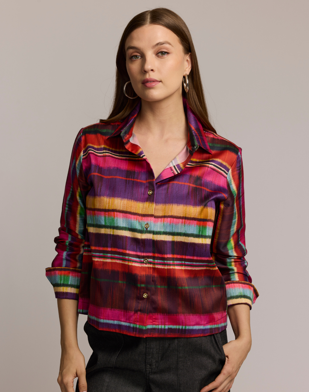 Astrid Long Sleeve Textured Stripes Shirt