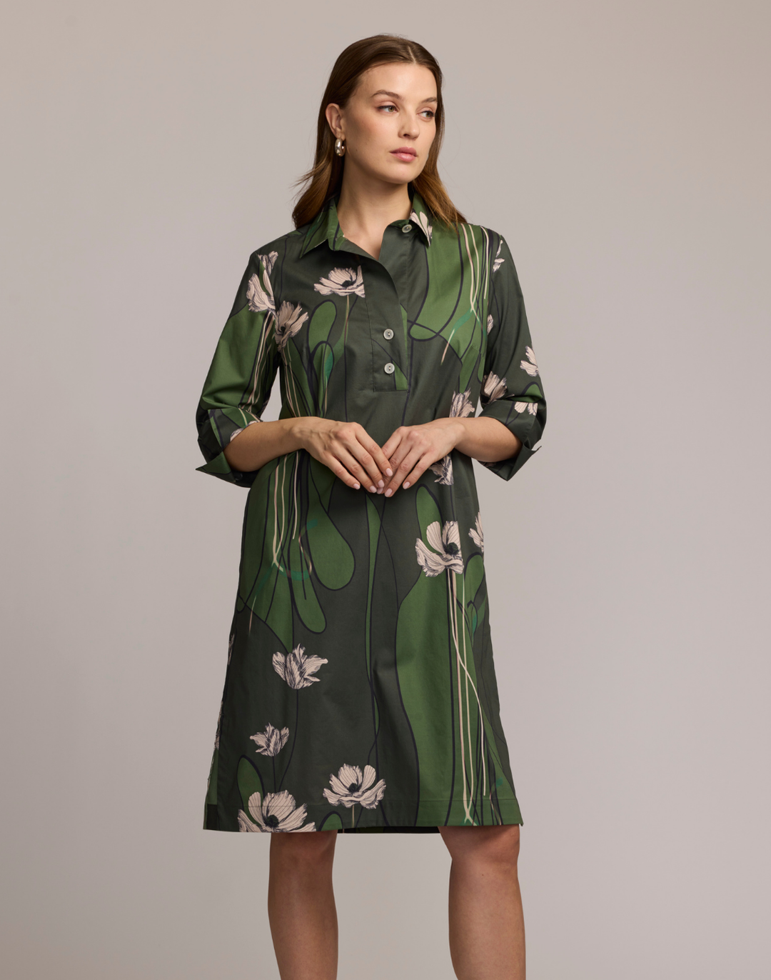 Charlotte 3/4 Sleeve Poppy Print Dress