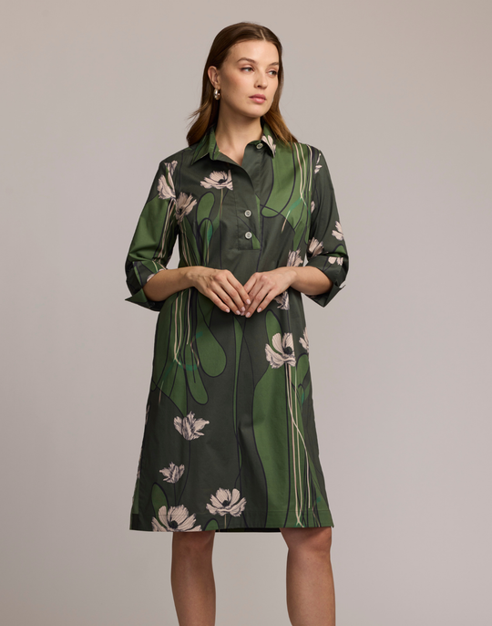 Charlotte 3/4 Sleeve Poppy Print Dress
