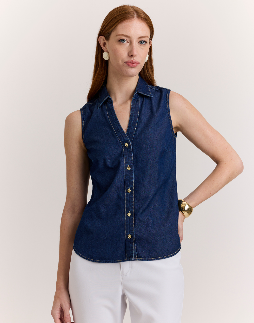 Lindsey Sleeveless Denim Shirt