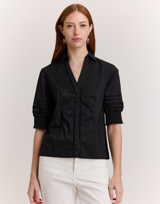 Nicky Elbow Sleeve Woven/Knit Top