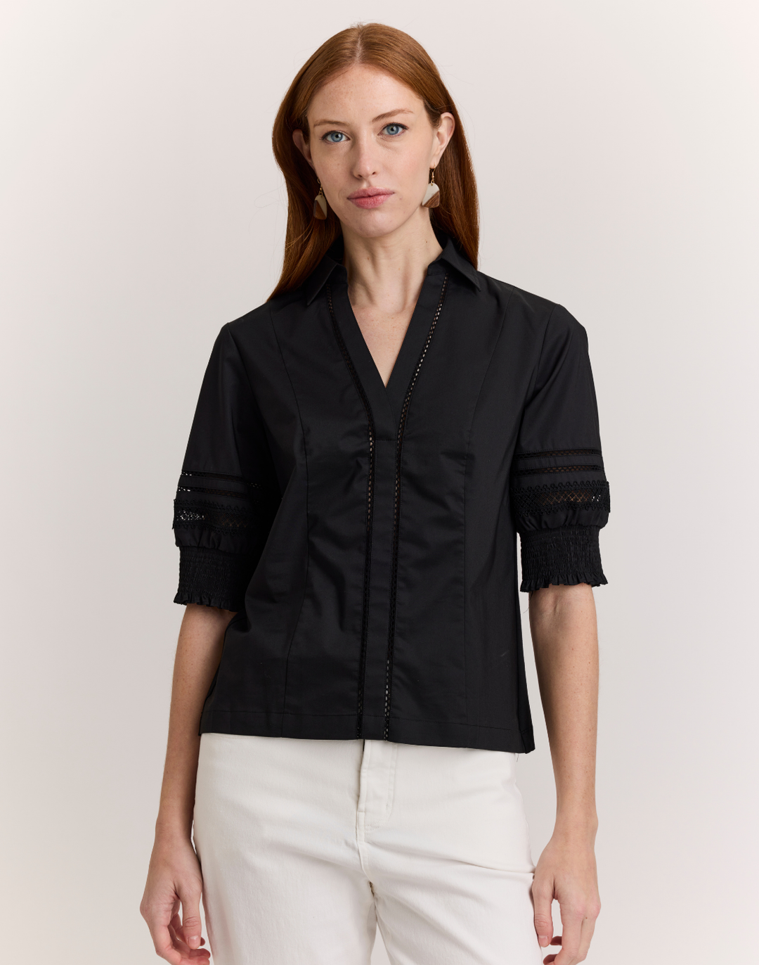 Nicky Elbow Sleeve Woven/Knit Top