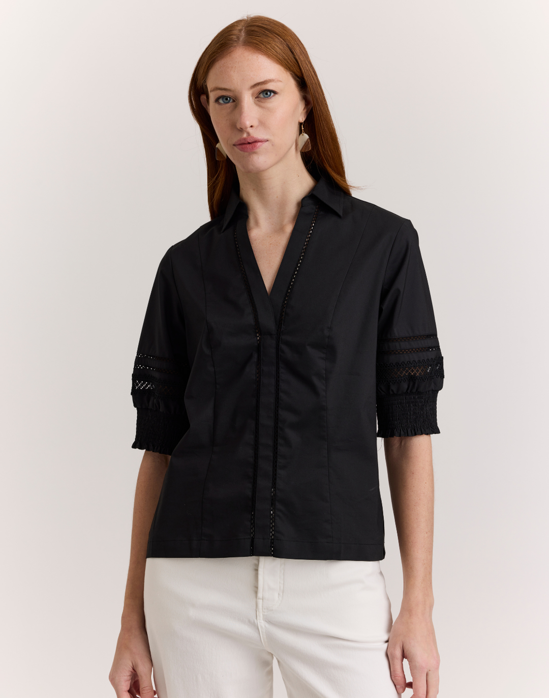 Nicky Elbow Sleeve Woven/Knit Top