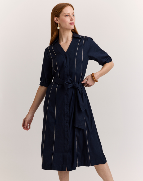 Luca Elbow Sleeve Metallic Bead Stretch Twill Dress