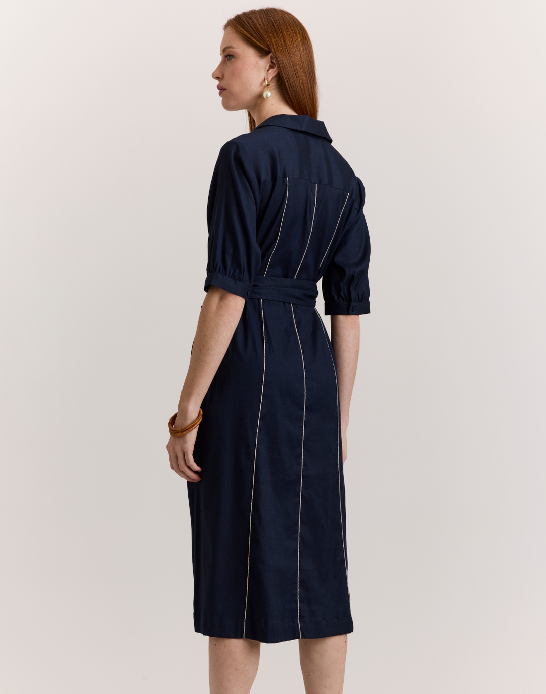 Luca Elbow Sleeve Metallic Bead Stretch Twill Dress