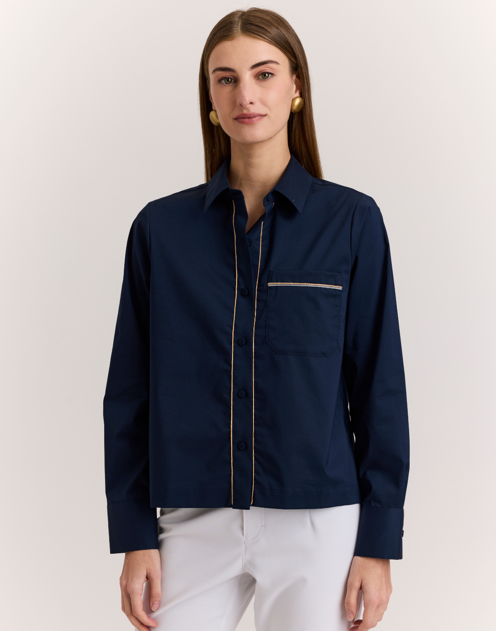 Venus Long Sleeve Metallic Bead Shirt Navy / L Venus Long Sleeve Metallic Bead Shirt Navy / L