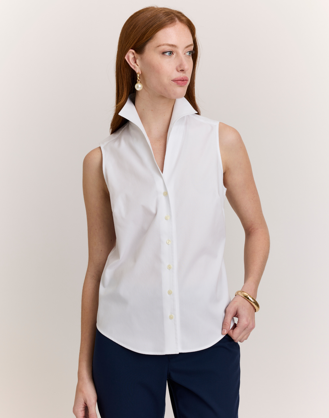 Martha Sleeveless No Iron Luxe Cotton Shirt