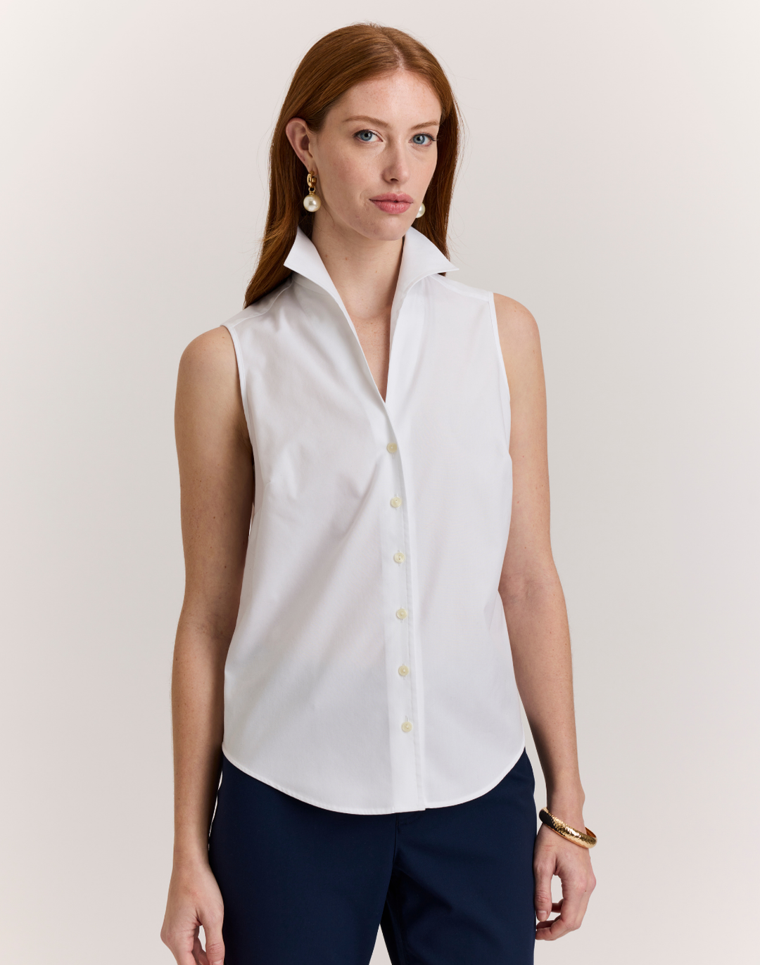 Martha Sleeveless No Iron Luxe Cotton Shirt