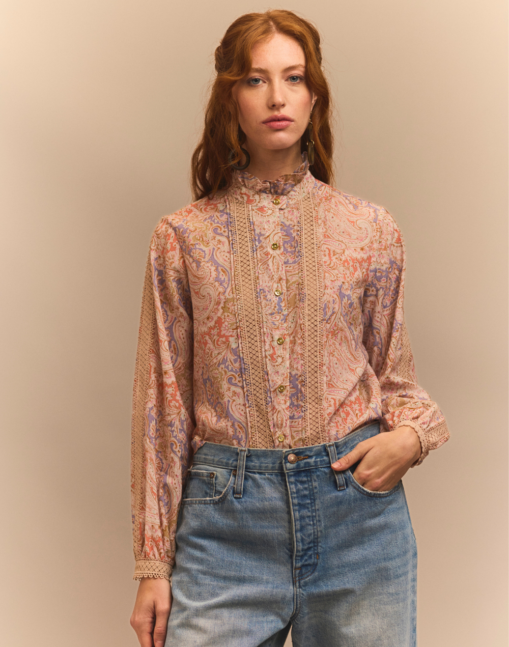 Lila Long Sleeve Whimsical Paisley Print Shirt