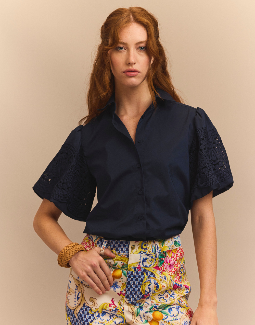 Angelina Elbow Sleeve Lace Shirt