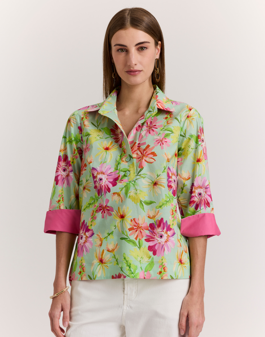 Aileen 3/4 Sleeve Green Floral Print Top