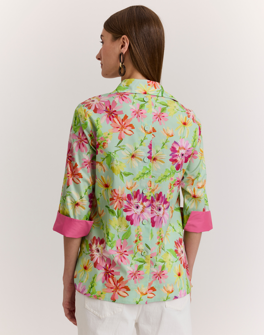 Aileen 3/4 Sleeve Green Floral Print Top