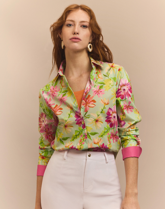 Margot Green Floral Print Long Sleeve Shirt