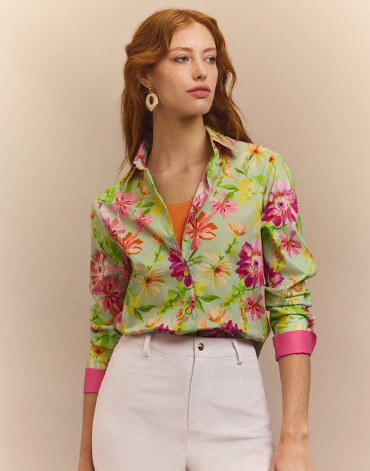 Margot Green Floral Print Long Sleeve Shirt