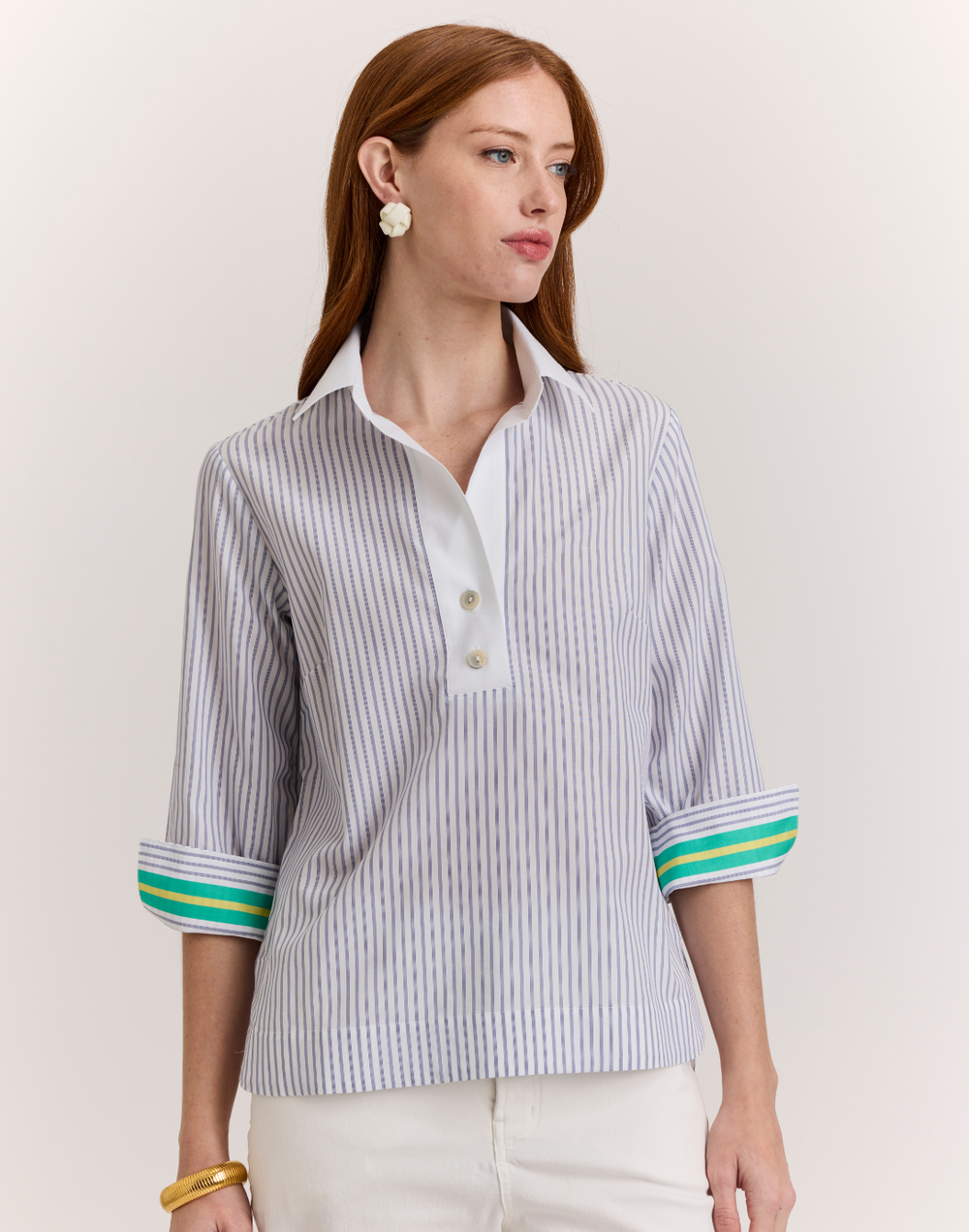 Aileen 3/4 Sleeve Contrast Stripe Top