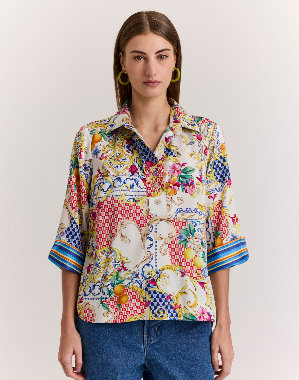 Aileen 3/4 Sleeve Amalfi Print Top