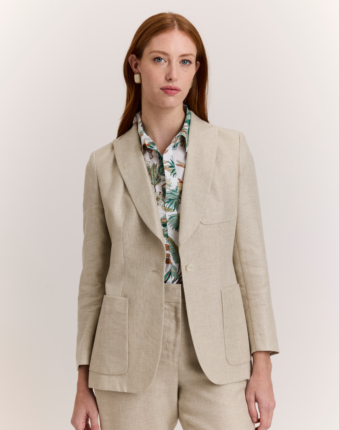 Corinne Long Sleeve Lurex Linen Jacket Natural Lurex / L Corinne Long Sleeve Lurex Linen Jacket Natural Lurex / L