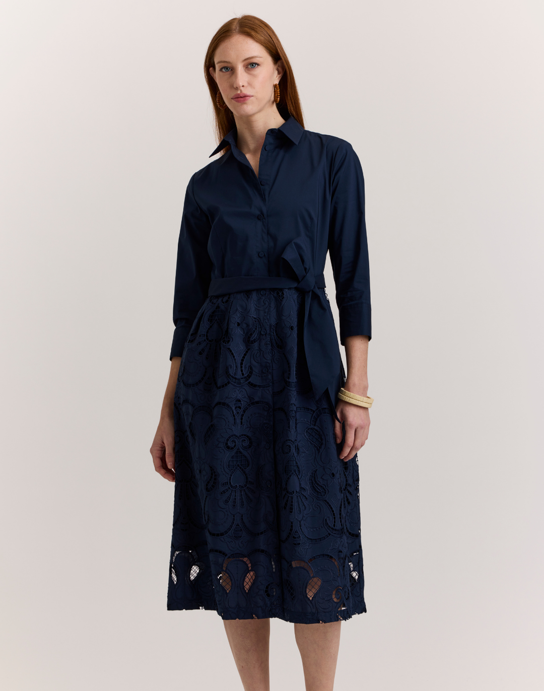 Robin 3/4 Sleeve Eyelet Embroidery Dress