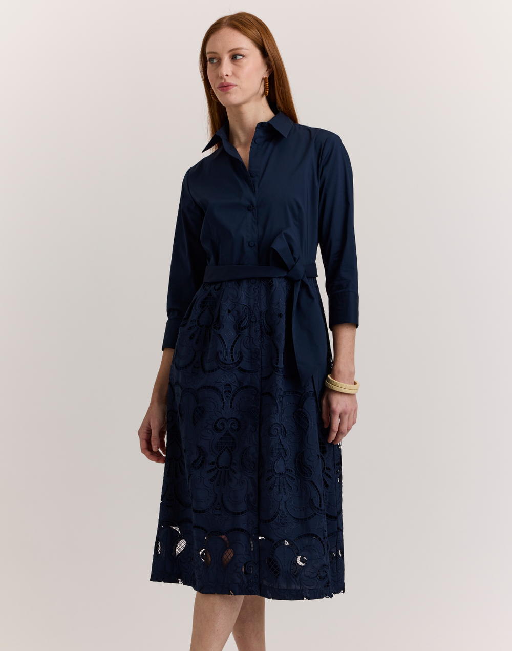 Robin 3/4 Sleeve Eyelet Embroidery Dress