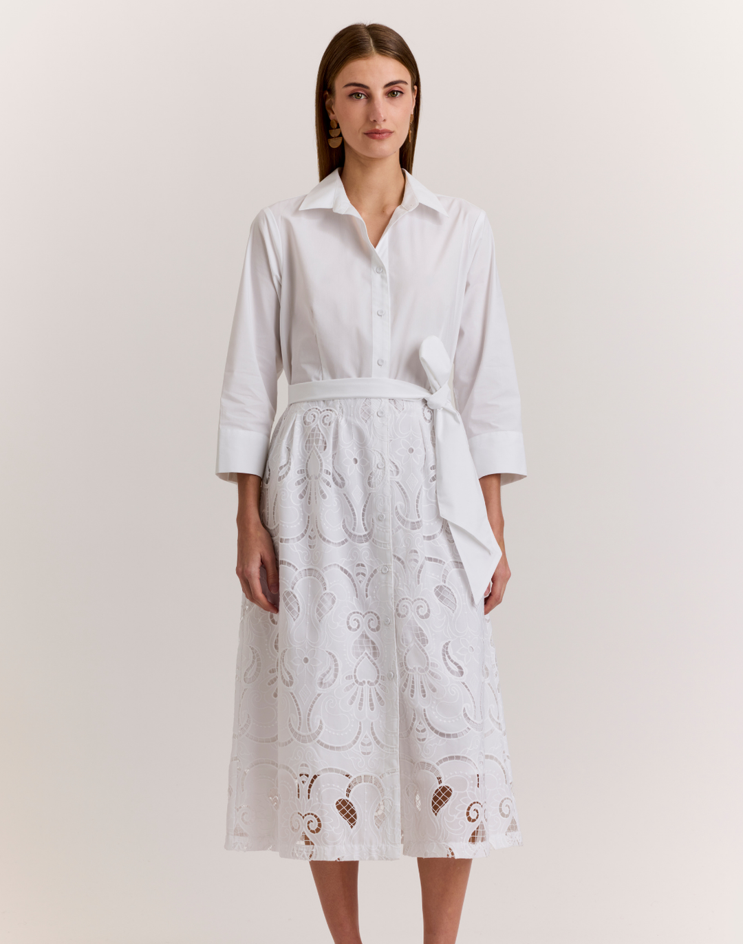 Robin 3/4 Sleeve Eyelet Embroidery Dress
