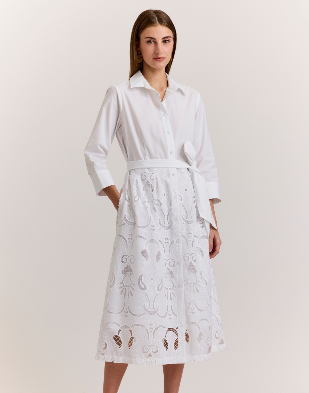 Robin 3/4 Sleeve Eyelet Embroidery Dress