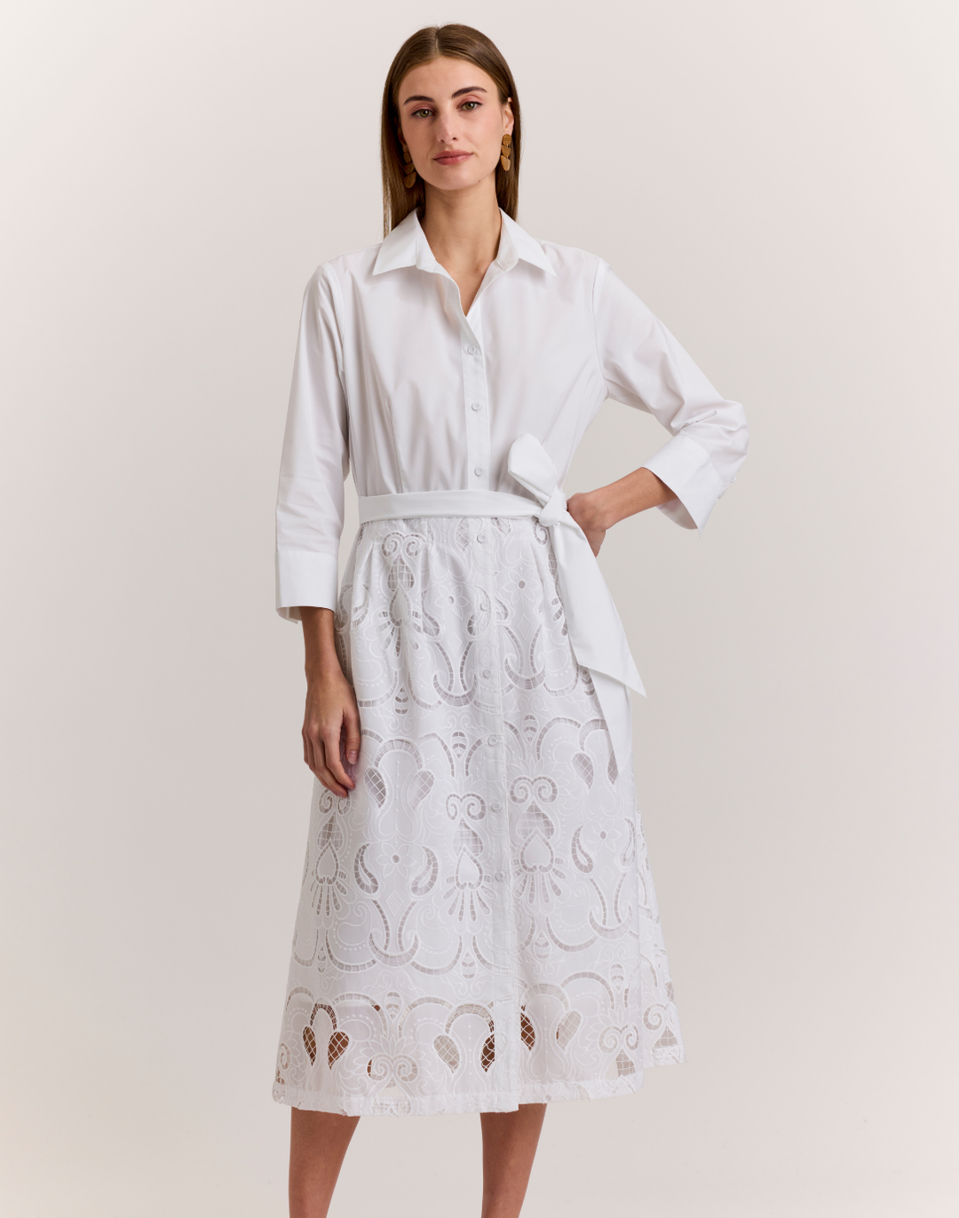 Robin 3/4 Sleeve Eyelet Embroidery Dress
