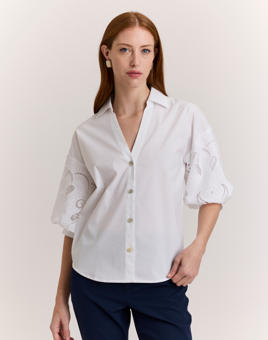 Lilian Elbow Sleeve Eyelet Embroidery Shirt