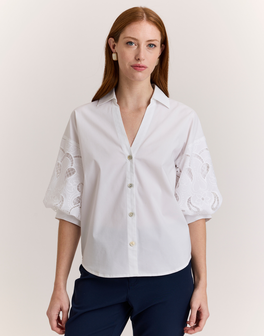Lilian Elbow Sleeve Eyelet Embroidery Shirt