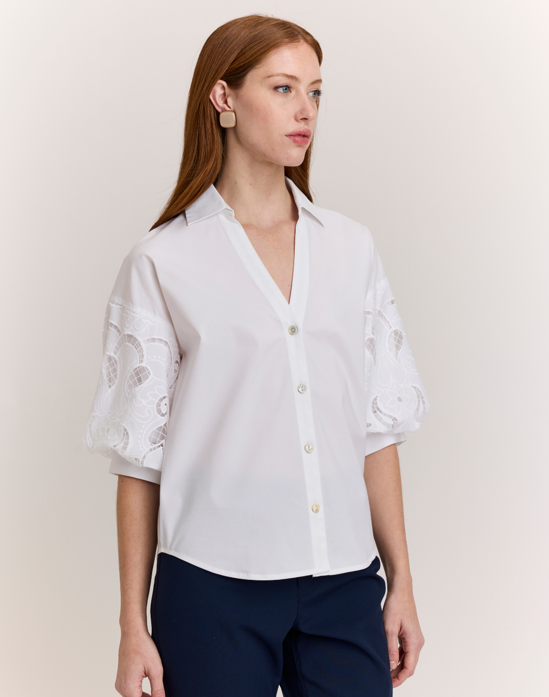 Lilian Elbow Sleeve Eyelet Embroidery Shirt