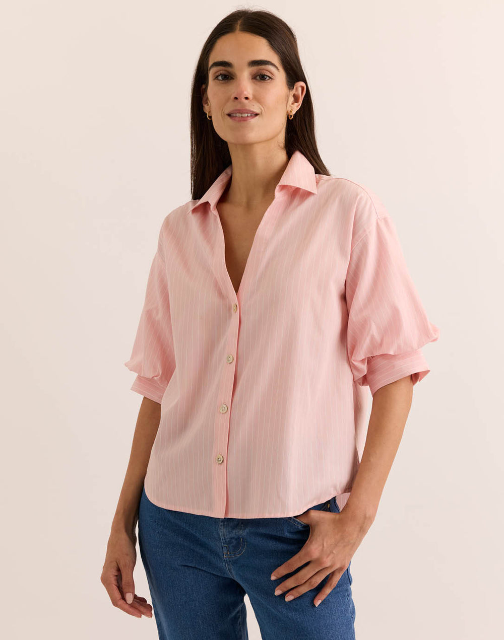 Lilian Elbow Sleeve Pencil Stripe Shirt