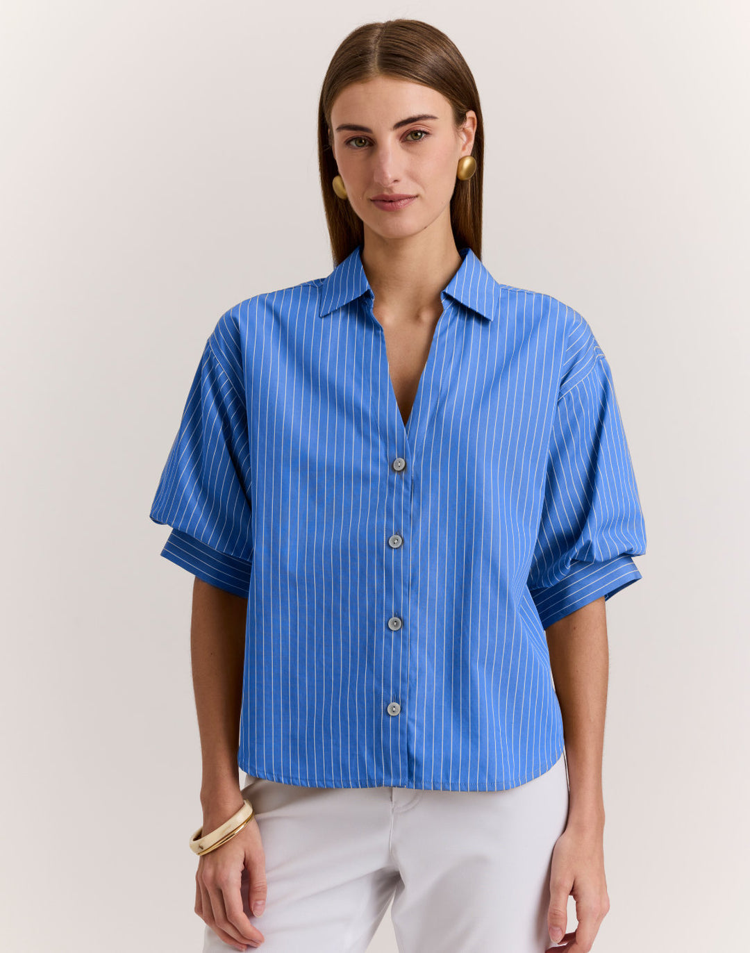Lilian Elbow Sleeve Pencil Stripe Shirt