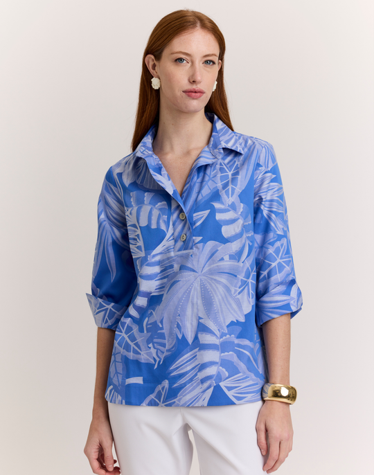 Charlotte 3/4 Sleeve Leaf Motif Jacquard Top