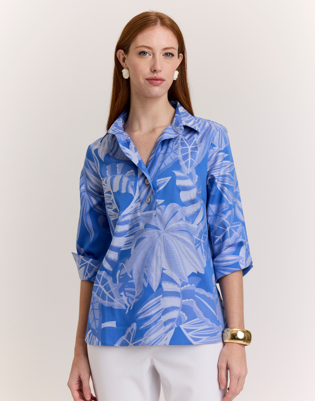 Charlotte 3/4 Sleeve Leaf Motif Jacquard Top