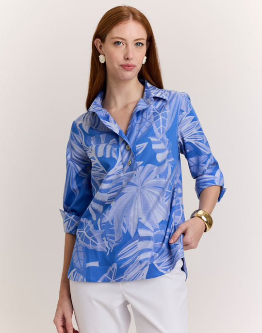 Charlotte 3/4 Sleeve Leaf Motif Jacquard Top