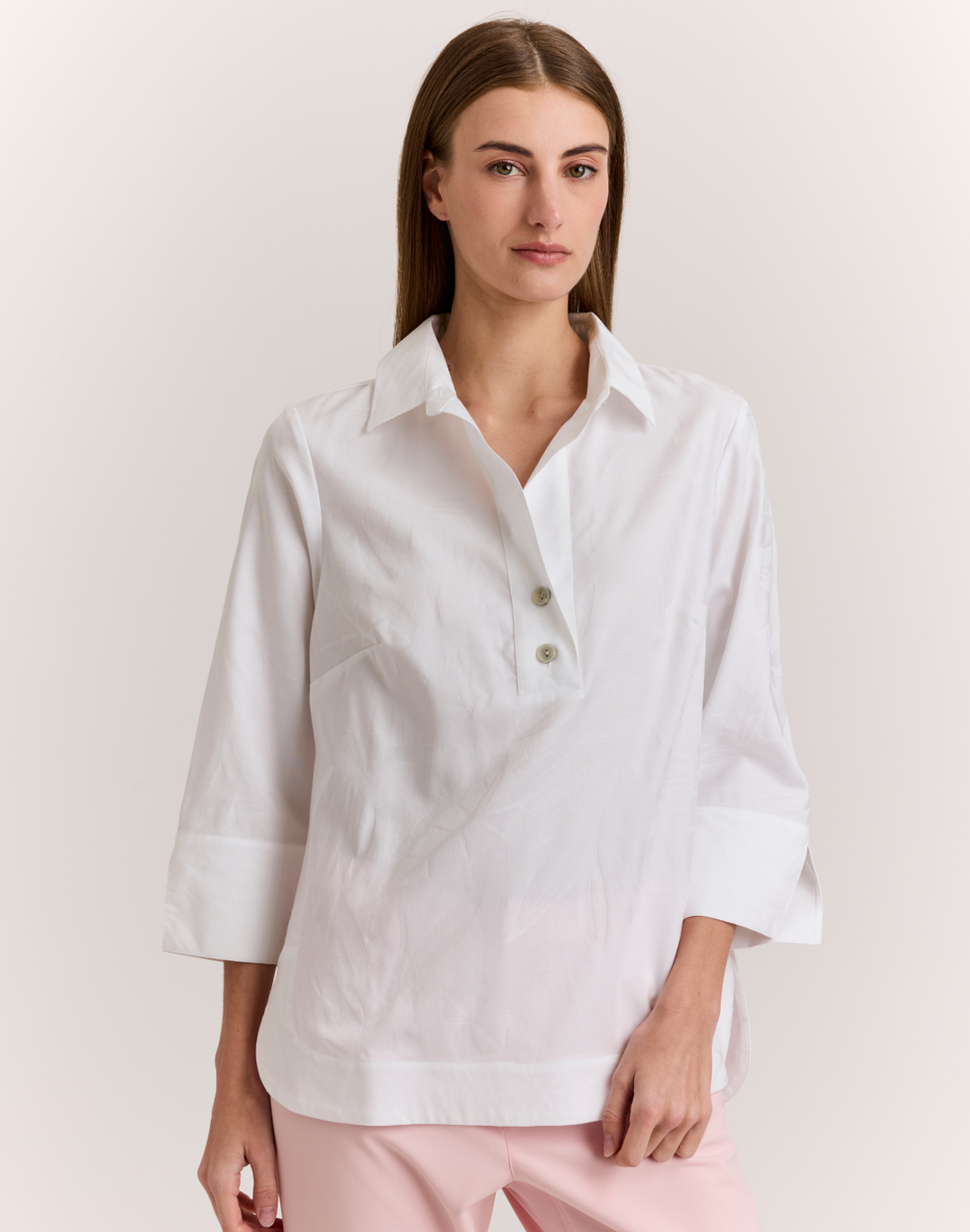 Charlotte 3/4 Sleeve Leaf Motif Jacquard Top