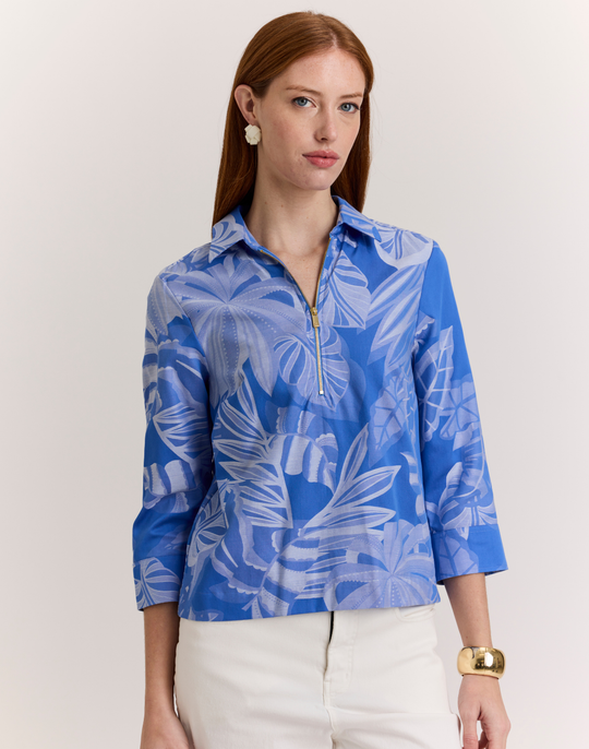 Alessa 3/4 Sleeve Leaf Motif Jacquard Top