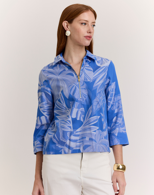 Alessa 3/4 Sleeve Leaf Motif Jacquard Top