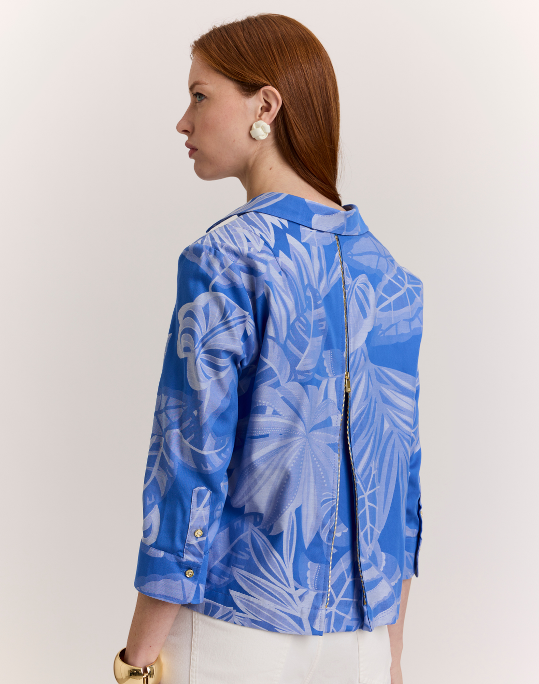 Alessa 3/4 Sleeve Leaf Motif Jacquard Top