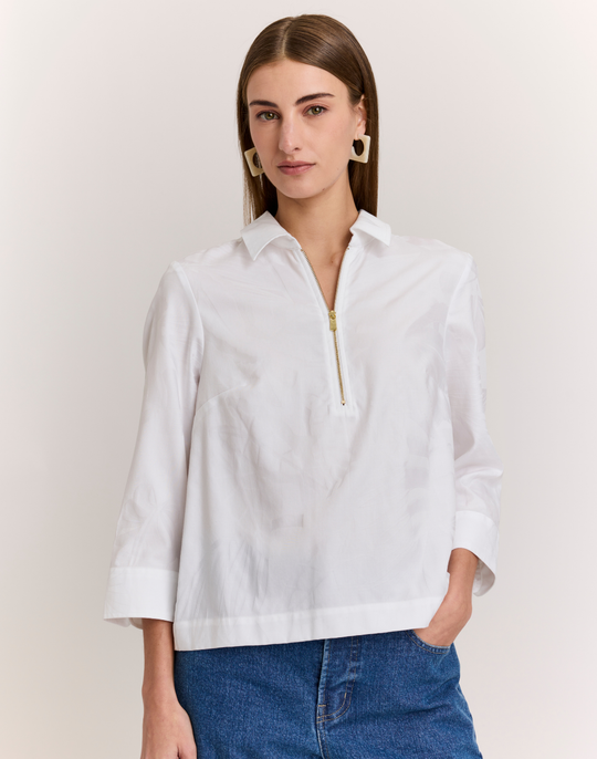 Alessa 3/4 Sleeve Leaf Motif Jacquard Top