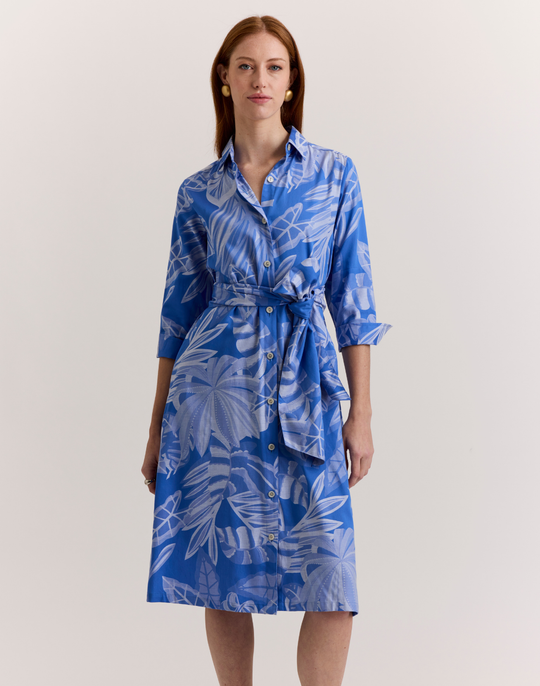 Tamron 3/4 Sleeve Leaf Motif Jacquard Dress